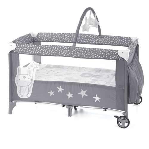 Cuna de viaje Jané Duo Level Toys, con doble altura de somier, ruedas para facil desplazamiento y plegado super compacto.