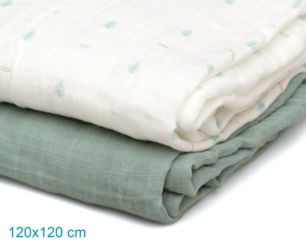2 muselinas bambu 120x120 salvia - Kiokids