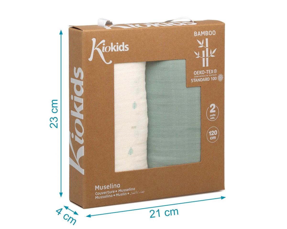 2 muselinas bambu 120x120 salvia - Kiokids - Imagen 3