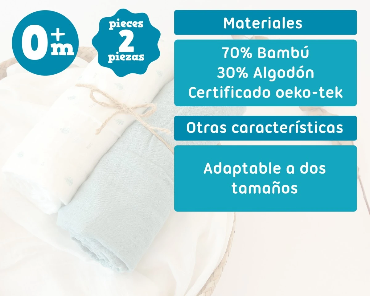 2 muselinas bambu 120x120 salvia - Kiokids - Imagen 2