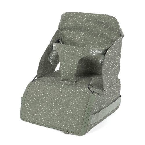 Trona Portátil Poppy Topito Musgo marca Walking Mum. Tejido impermeable. Ideal para comer fuera de casa o vacaciones. Perfecto para regalar.