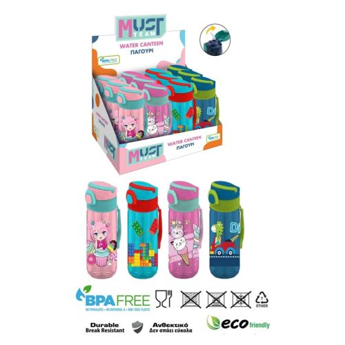 Botella Tritan Must Team 500 ml con Pajita – Diseños Divertidos para Niños
