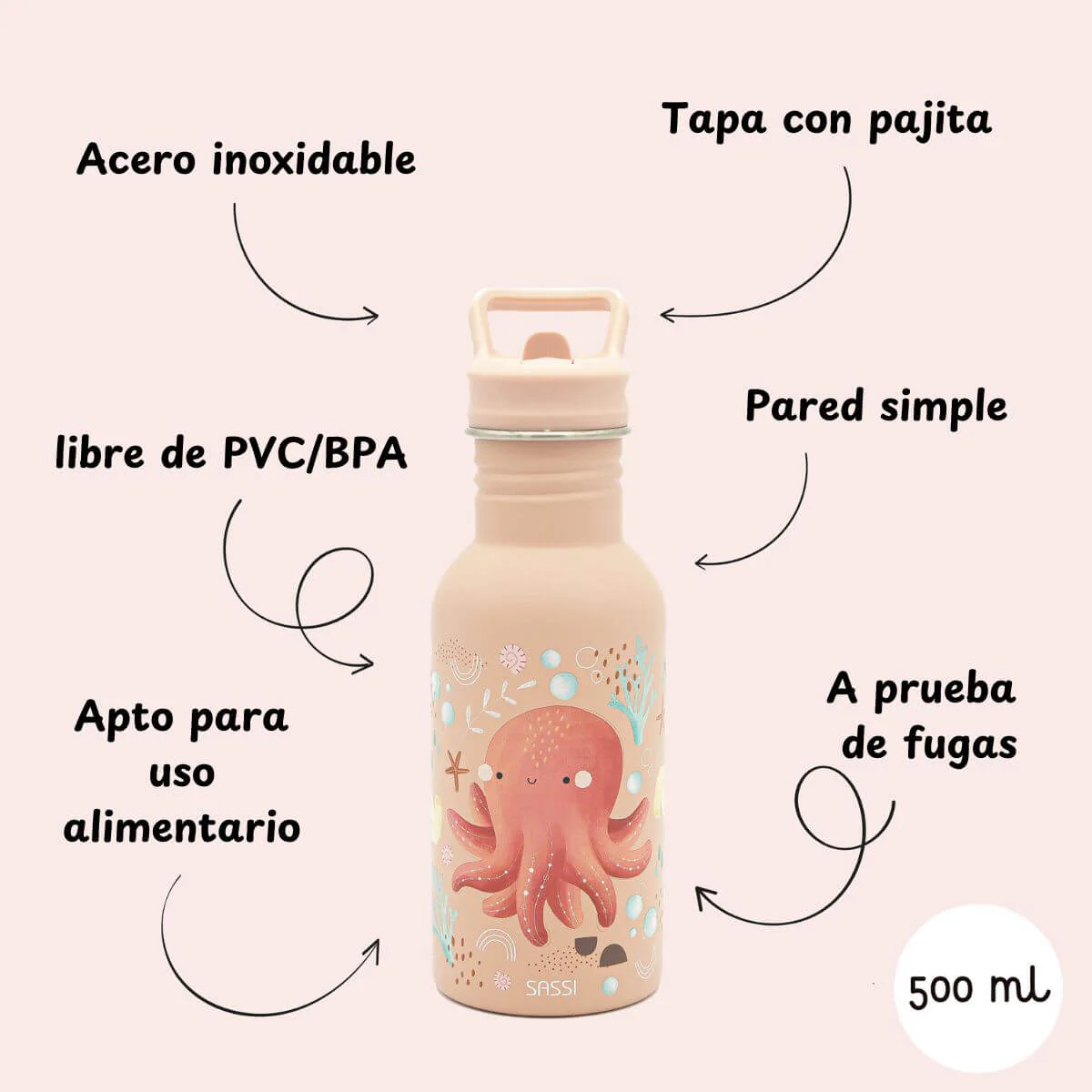 Botella acero inox Pulpo Sassi - Imagen 2