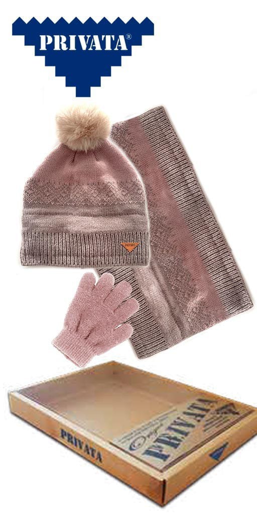 Gorro, braga y guantes rosa Privata